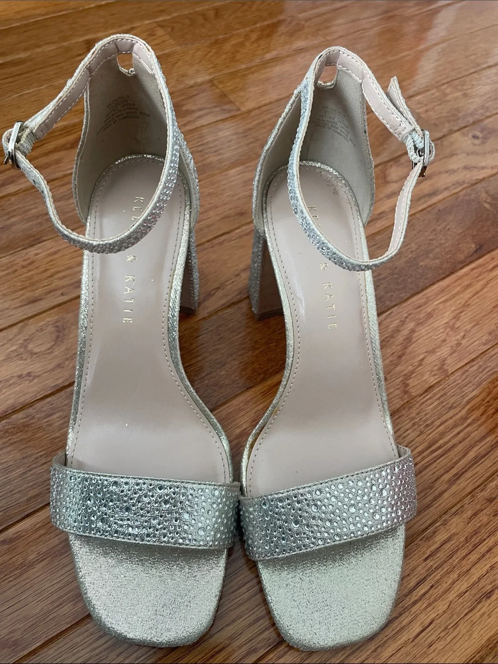 Kelly & Katie Glittery Gold Ankle-Strap Block Heel Sandals